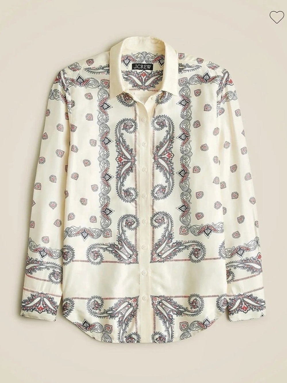 J.Crew Bandana Paisley Silk Shirt in Cream & Blue Size Medium